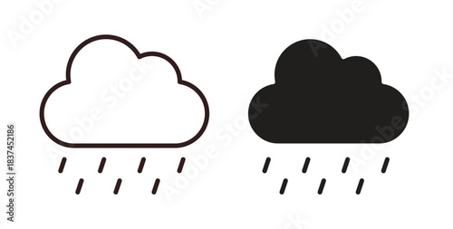 Rain icons design is in black and white, line stock illustration