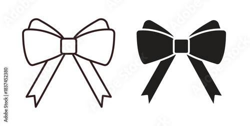 Ribbon icons design is in black and white, line stock illustration