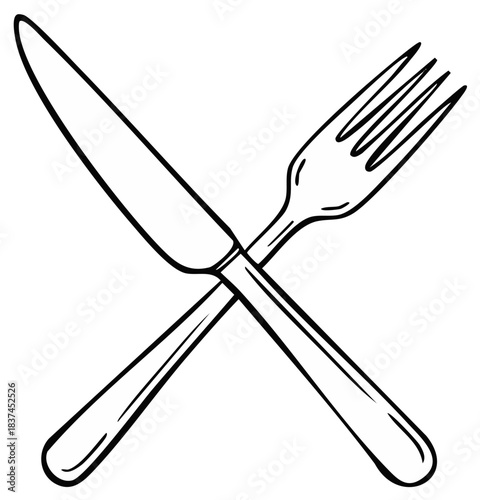 Hand drawn illustration of a crossed knife and fork silverware icon