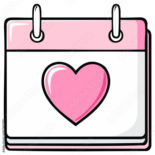 Cute pink desk calendar with a heart symbol marking a special date
