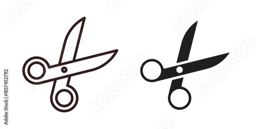 Scissor icons design is in black and white, line stock illustration