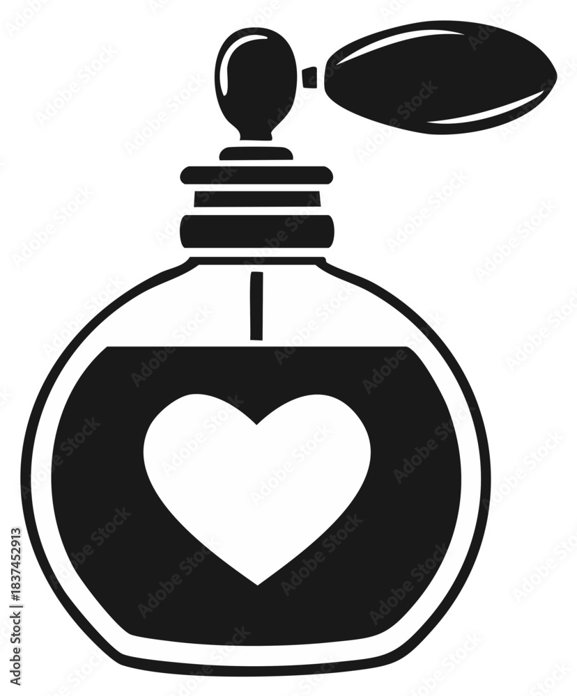 Obraz premium Perfume bottle love heart symbol in black and white minimalist vector style