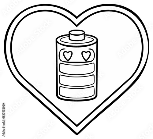 Love Heart Battery Illustration Depicting Energy Levels with Heart Details