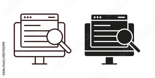 Search online icons design is in black and white, line stock illustration