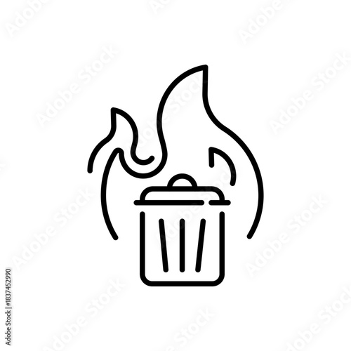 Trash fire vector icon, editable line icon - outline style, waste, flame, combustion