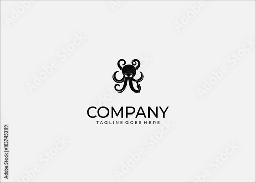 Playful octopus silhouette with dynamic swirling tentacles, expressive eyes, smooth vector curves, creative marine character design for logos, stickers, prints, and digital illustrations