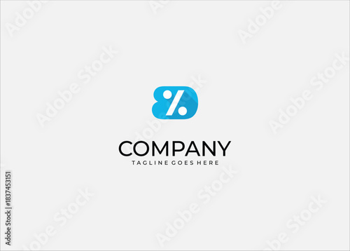 Abstract percent symbol logo with rounded shapes forming b and d elements representing discount sale promo finance ecommerce brand identity in modern minimal blue vector design