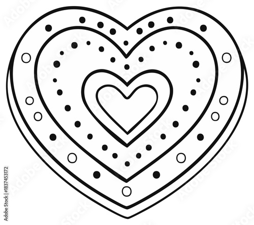 Outline of a multilayered heart shape with dots and circles decorative elements