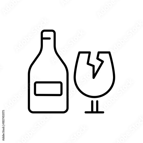 Bottle with broken glass vector icon. editable line icon in outline style