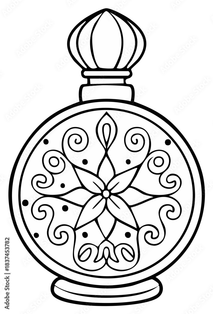 Fototapeta premium Elegant Decorative Perfume Bottle Line Art Illustration with Intricate Floral Mandala Pattern