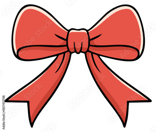 Red bow tie illustration with ribbons for celebrations, presents and festive decoration