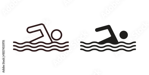 Swimming icons design is in black and white, line stock illustration