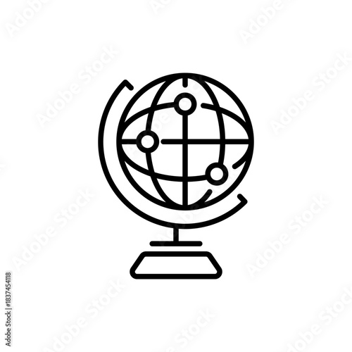 Globe vector icon: editable line icon for map, outline travel symbol
