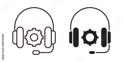 Technical support icons design is in black and white, line stock illustration