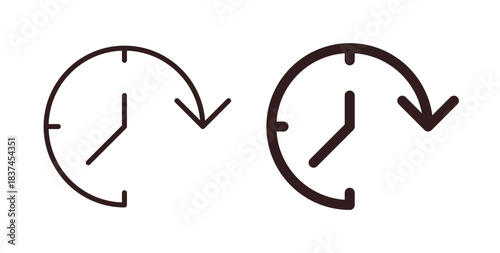 Time forward icons design is in black and white, line stock illustration