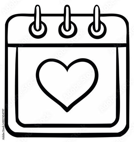 Heart Calendar Event Planner Line Art Date Reminder Love Symbol