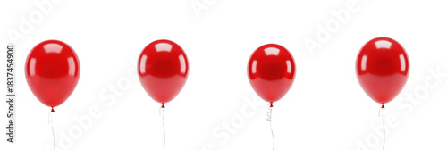 Red Floating Balloons Collection, Isolated Party Decoration with Shiny Oil Paint Texture (PNG)