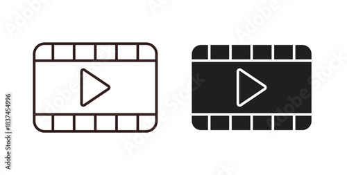 Video icons design is in black and white, line stock illustration