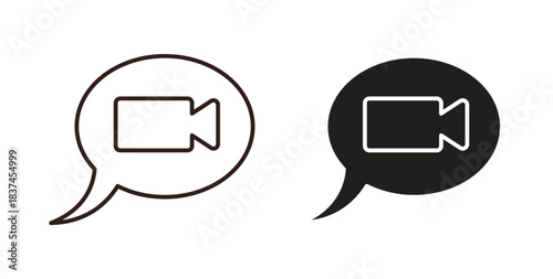 Video call icons design is in black and white, line stock illustration