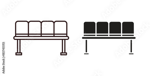 Waiting Room icons design is in black and white, line stock illustration