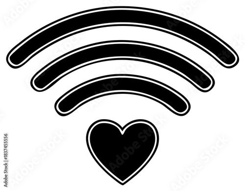 Heart and wifi signal icon representing online dating, love connection, and social media likes