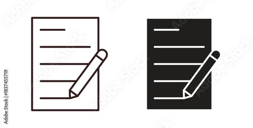 Writing icons design is in black and white, line stock illustration