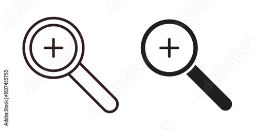 Zoom in icons design is in black and white, line stock illustration