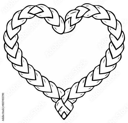 Hand Drawn Braided Heart Frame Line Art Illustration Coloring Page