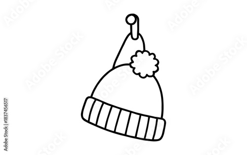Winter hat outline hanging on peg in simple black and white design