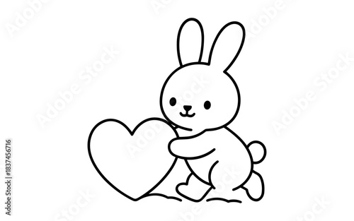 Cute bunny holding heart outline for kids coloring book