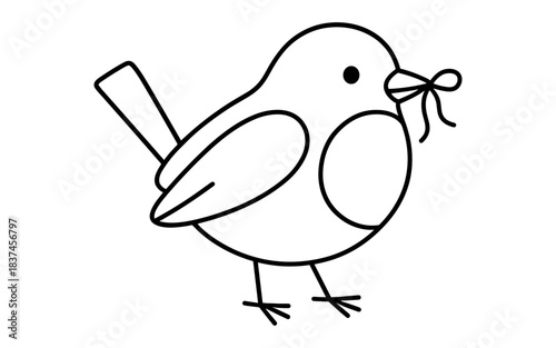 Minimalist bird outline drawing with twig