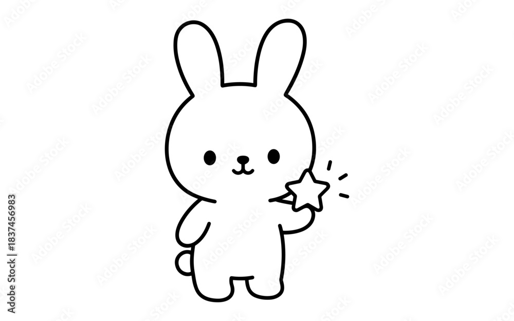 Fototapeta premium Cute minimalist line art bunny holding star for children's design