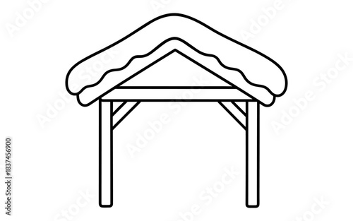 Simple outline of minimalist snowy wooden shed design