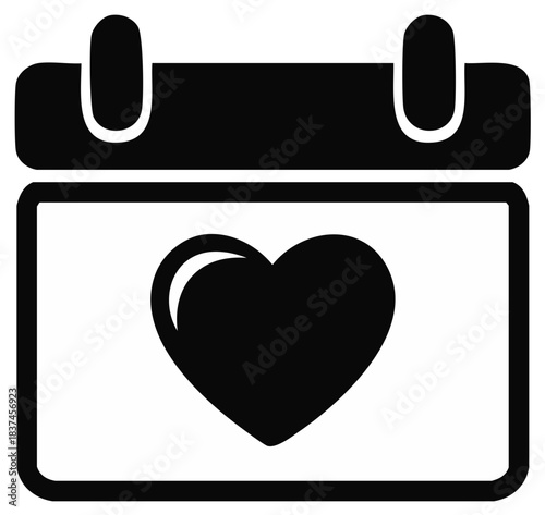 Calendar icon with a black heart symbol marking a special romantic event date