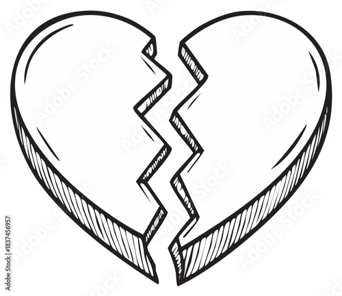 Hand Drawn Sketch of a Cracked Heart Symbol Representing Sadness or Heartbreak