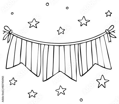 Hand drawn string of pennant flags and stars decoration