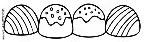 Four hand drawn abstract sweet confectioneries with decorative elements