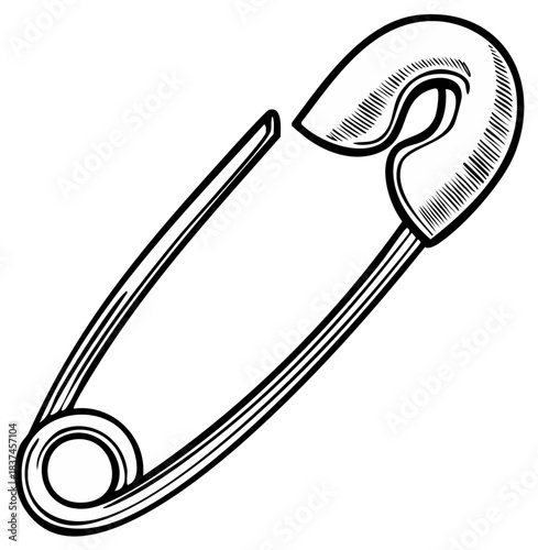 Retro Style Open Safety Pin Line Art Drawing Illustration