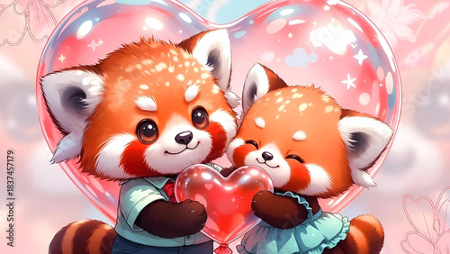 two teddy bears and a heart