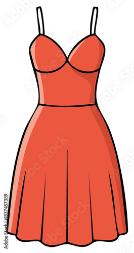 Elegant red sundress with straps fashion apparel style garment graphic illustration