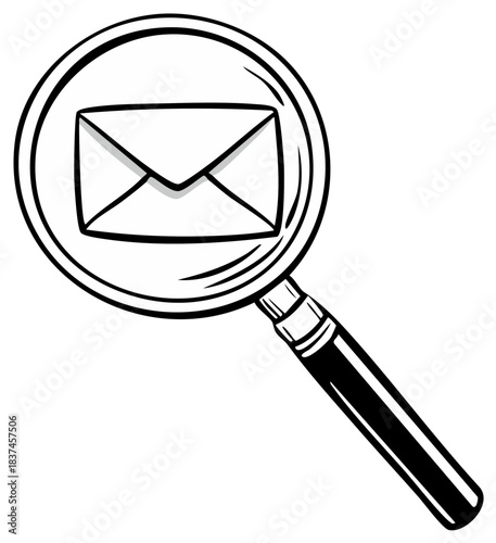 Magnifying glass examining a mail envelope icon a symbol of searching for messages or email
