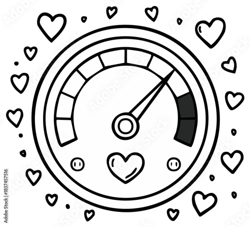 Love Meter Gauge with Hearts and Smiley Face Icon