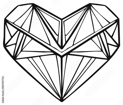 Modern Abstract Geometric Heart Shape Illustration with Faceted Lines, Love and Romance Symbol Design