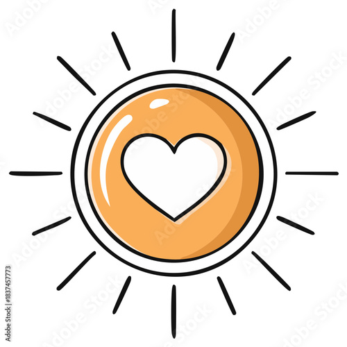 Simple Sun with Heart Icon and Rays Drawing