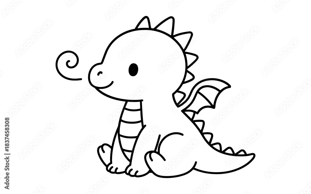 Obraz premium Adorable baby dragon outline drawing for kids' coloring activities