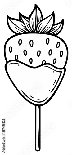 Hand drawn chocolate dipped strawberry on a stick vector illustration