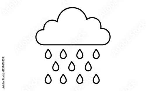 Minimalist outline cloud with raindrops: linear weather symbol