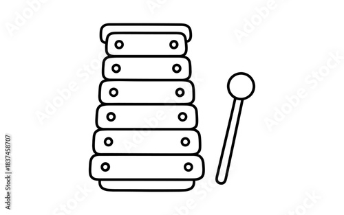 Minimalist xylophone with mallet outline drawing for music education