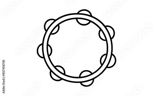 Simple black and white tambourine outline on white background