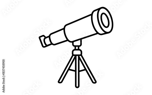 Outline telescope on tripod for astronomy and stargazing
